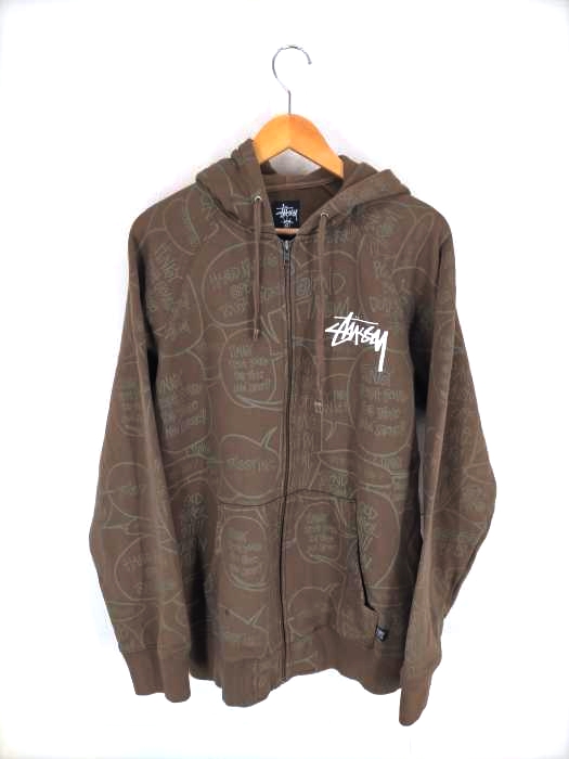 Stussy(ステューシー) 総柄ロゴジップアップパーカー メンズ トップス