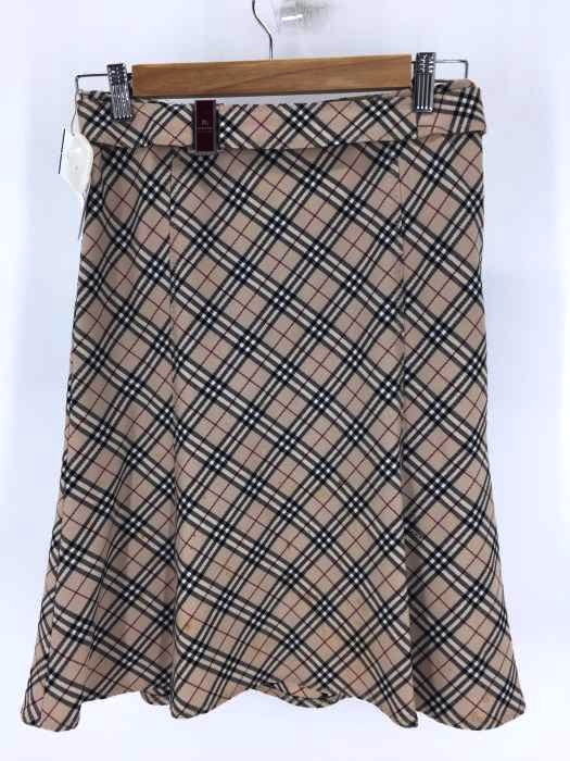 BURBERRY BLUE LABEL(バーバリーブルーレーベル) ノバチェック ベルト付き ウールひざ丈 台形スカート レディース スカート