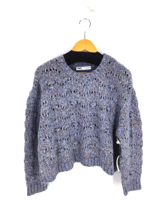 ZARA（ザラ） KNIT SWEATER WITH POMPOMS クロップド丈 マーブルカラーニット レディース トップス