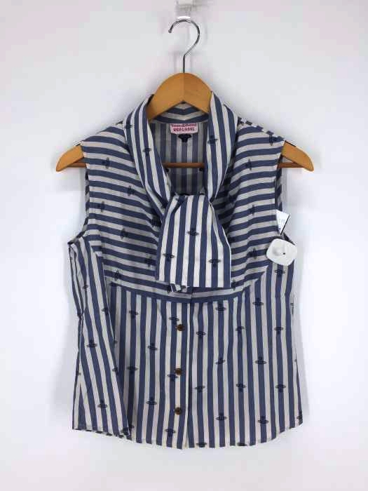 Vivienne Westwood RED LABEL（ヴィヴィアンウエストウッドレッドレーベル） オーブ刺繍ストライプ柄ノースリーブブラウス レディース トップス