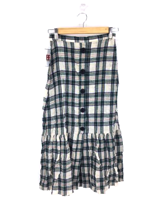 ZARA(ザラ) リネン タータンチェック フロントボタンスカート レディース スカート