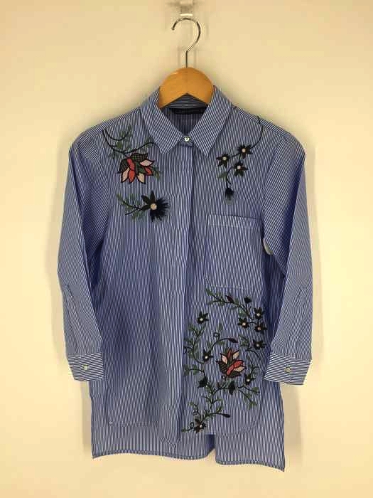 ZARA WOMAN（ザラ ウーマン） Embroidered Top 刺繍ストライプシャツ レディース トップス