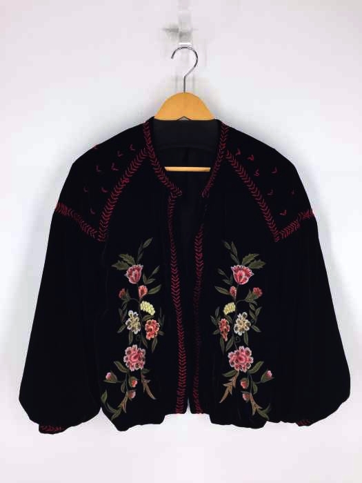 ZARA WOMAN（ザラ ウーマン） ベロア花刺繍ノーカラージャケット レディース アウター