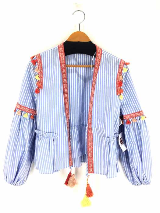 ZARA(ザラ) フリルデザインストライプカーディガン レディース トップス