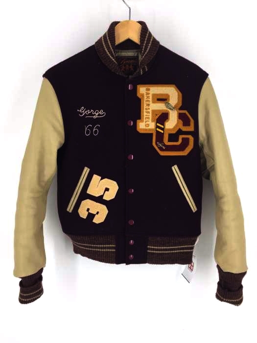 BEAMS（ビームス） メルトンウール 切替レザー パッチ スタジアムジャンパー メンズ アウター
