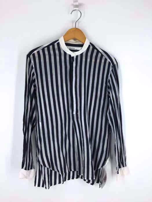 TOMORROWLAND(トゥモローランド) Khadi Cotton ストライプ 比翼 バンドカラーシャツ メンズ トップス