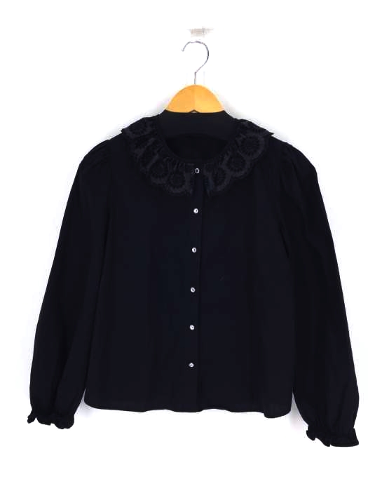 ZARA(ザラ) フェイクレザー刺繍レース襟 ビジューボタンブラウス レディース トップス