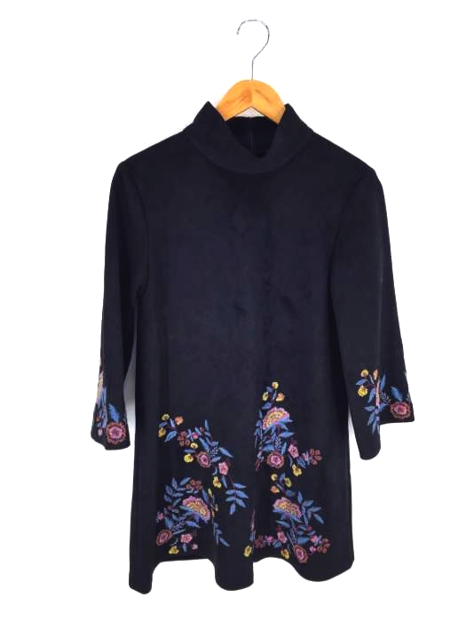 ZARA WOMAN(ザラ ウーマン) フェイクスエード調 花刺繍ハイネックワンピース レディース ワンピース