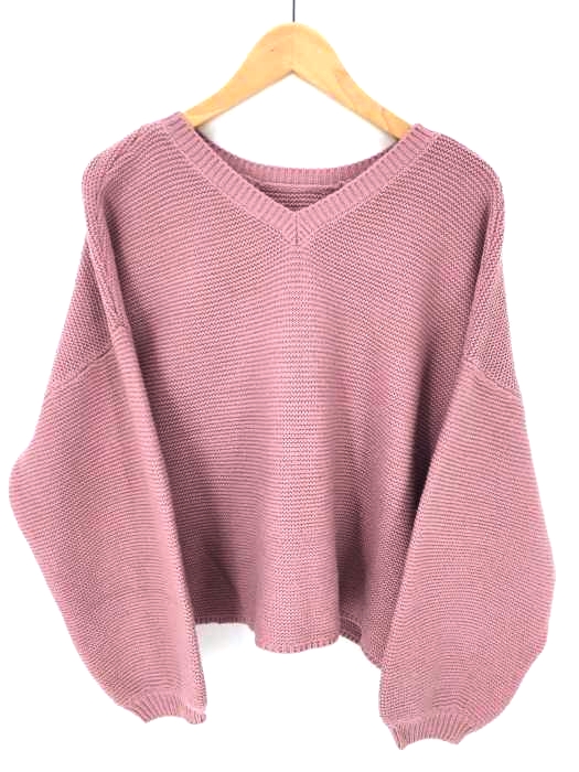 merlot（メルロー） ボリュームスリーブ 2WAYニット クルーネック Vネック レディース トップス