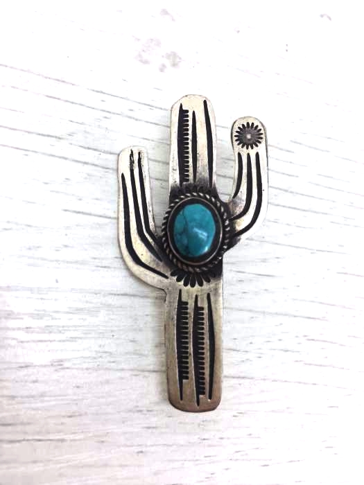 USED古着（ユーズドフルギ） ナバホ族 サボテンモチーフ ターコイズ付き ペンダントトップ メンズ アクセサリー
