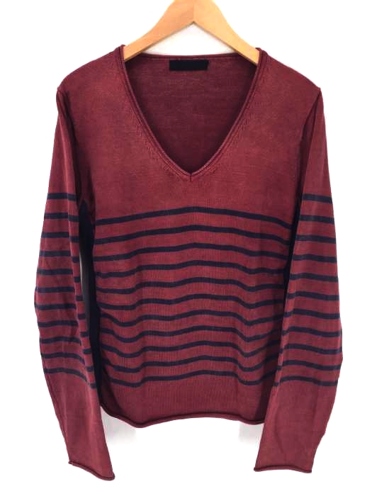 junhashimoto(ジュンハシモト) SAND BLAST SIDE RIB BORDER V-NECK メンズ トップス