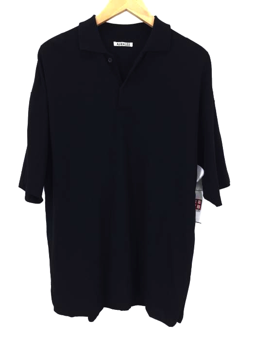 AURALEE(オーラリー) HARD TWIST AMUNZEN DOUBLE CLOTH POLO BLACK メンズ トップス