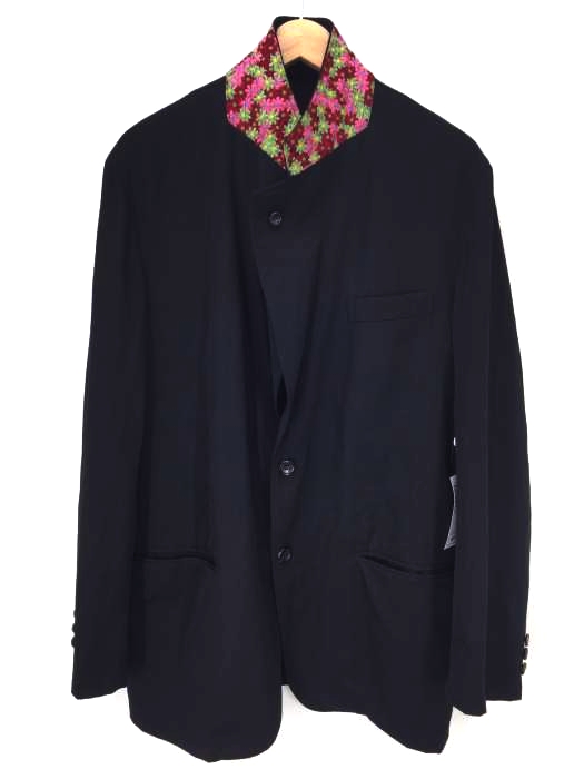 COMME des GARCONS HOMME(コムデギャルソンオム) AD2001 襟裏フラワー刺繍変わり織りジャケット メンズ アウター