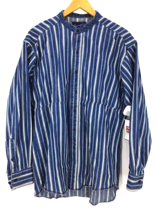Wrangler(ラングラー) デニム地バンドカラーストライプシャツ メンズ トップス