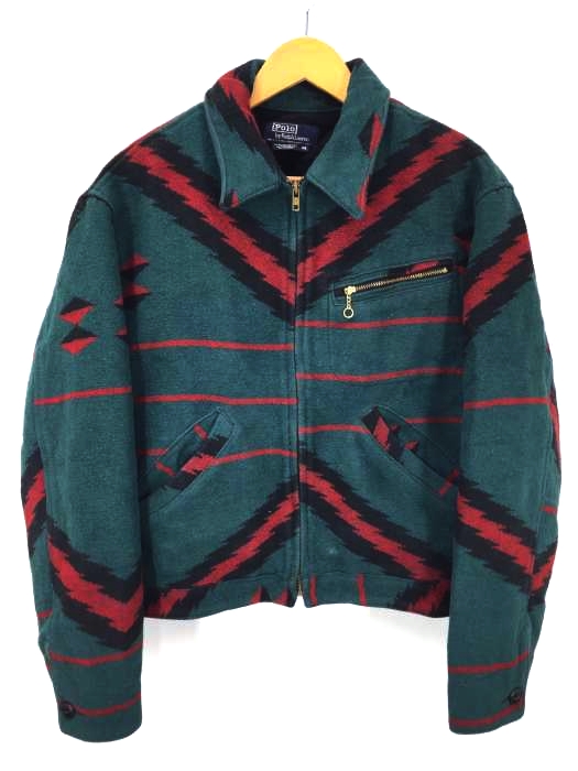 Polo by RALPH LAUREN（ポロバイラルフローレン） VINTAGE USA製 ネイティブ柄 ラグジャケット 猫目ボタン 裏キルティング メンズ アウター