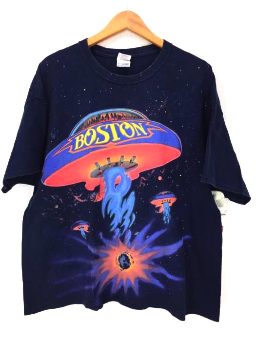 USED古着（ユーズドフルギ） BOSTON Tシャツ World Tour 2014 ブラック ボストン ロゴ Spaceship 宇宙船 両面プリント メンズ トップス