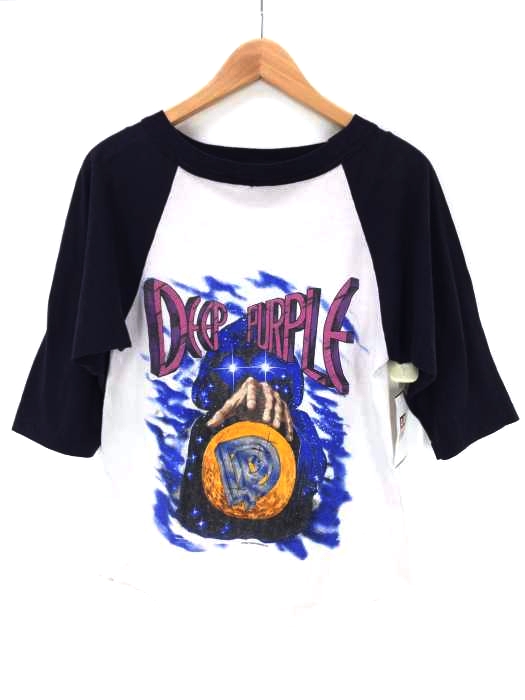 USED古着(ユーズドフルギ) USA製 DEEP PURPLE Perfect Strangers コピーライト ラグランスリーブ メンズ トップス