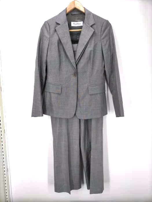 MAX MARA(マックスマーラ) イタリア製 白タグ ウール80 シルク18 1Bジャケット ワイドスラックス レディース セットアップ