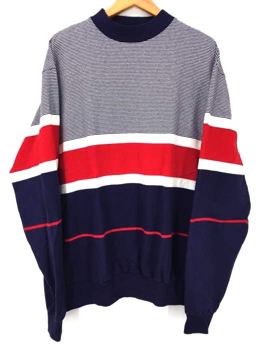 LANDS END（ランズエンド） USA製 マルチボーダー モックネック ライトオンス メンズ トップス