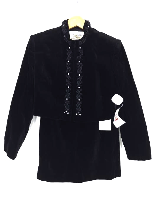 USED古着（ユーズドフルギ） DANA PARIS フリル付きスタンドカラーベロアジャケット タックベロアひざ丈スカート レディース セットアップ