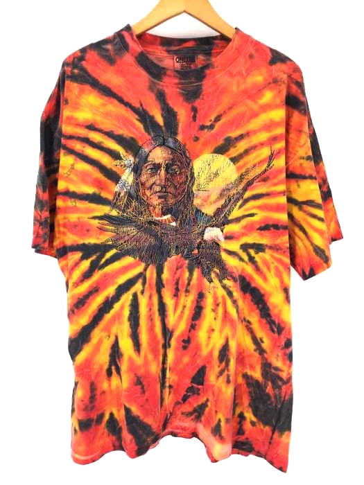 USED古着(ユーズドフルギ) ONETA Color Wear ボディ 後染めシングルステッチインディアンプリントタイダイTシャツ メンズ トップス