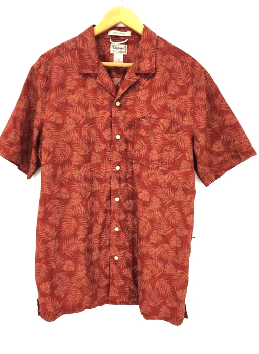 L.L.Bean（エルエルビーン） リーフ　総柄　オープンカラー シャツ slightly fitted　スリランカ製 メンズ トップス