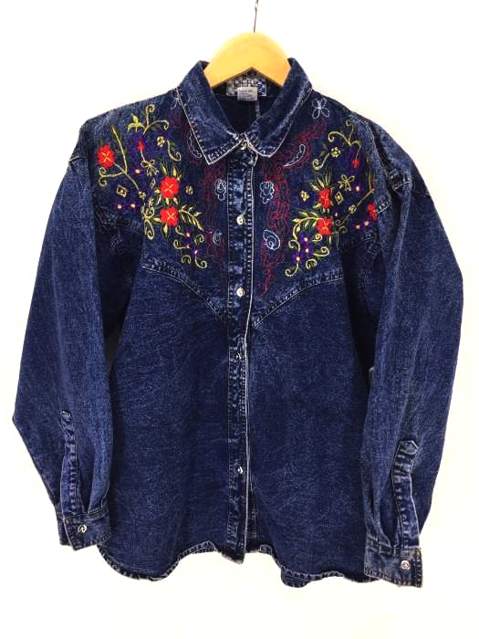 USED古着（ユーズドフルギ） ユニセックス Prolly Blue 花刺繍デニムウエスタンシャツ メンズ トップス