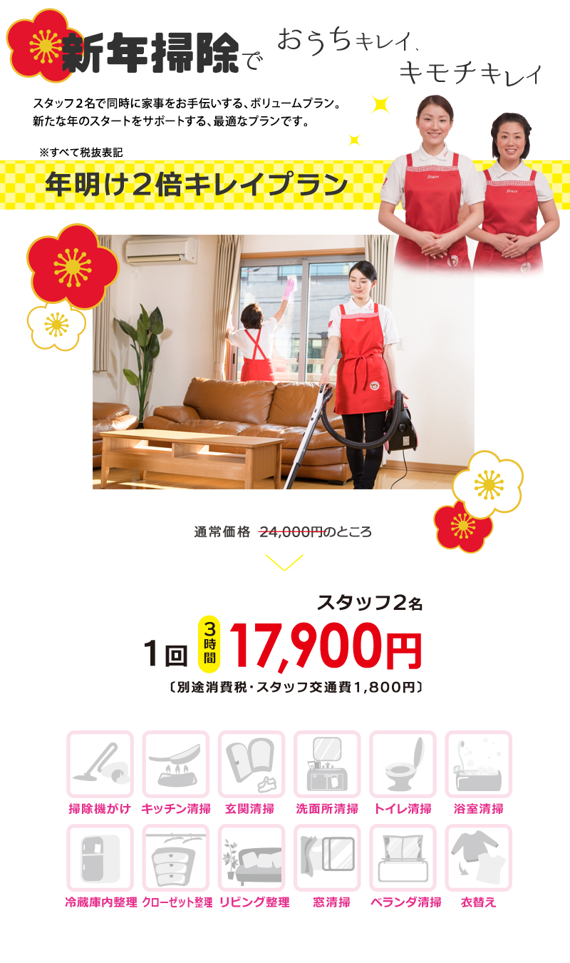 家事代行・スタッフ2名で新年掃除キャンペーン詳細内容