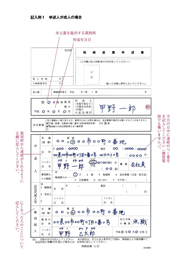 相続放棄申述書の書式