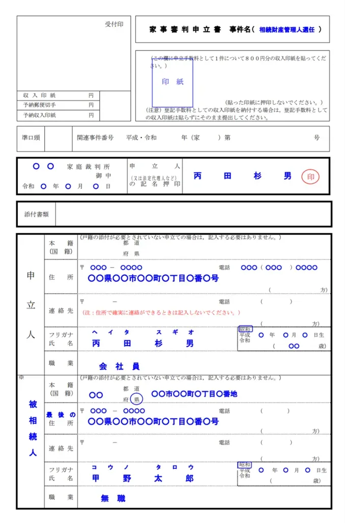相続財産清算人の選任の申立書｜裁判所