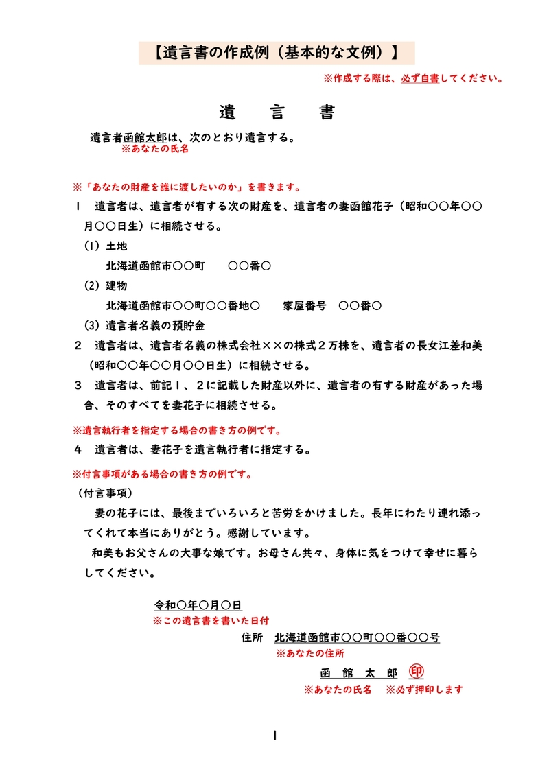 自筆証書遺言の書き方