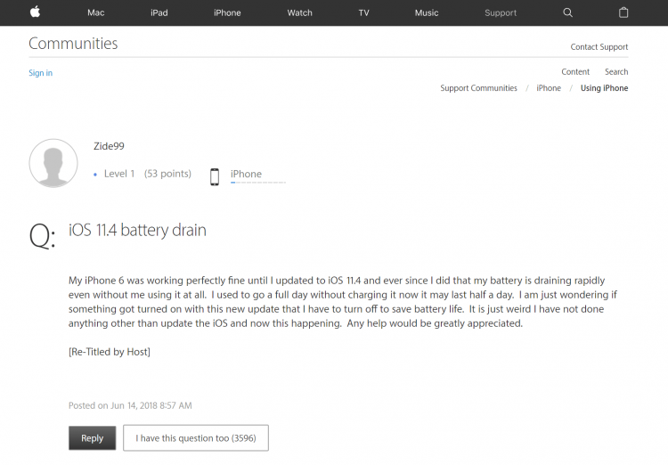 iOS11.4のバッテリーの質問