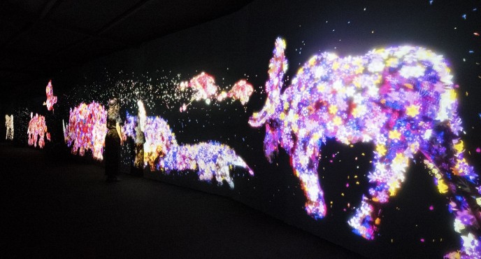 『花の森で生まれ、花と共に生きる動物たち』photo by teamLab
