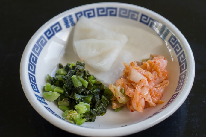 この日は大根漬け、高菜漬け、白菜のキムチの3種類