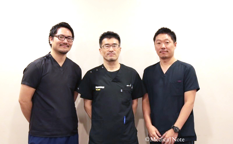 NTT東日本 関東病院ラジオ波治療センターの医師　  左から金崎峰雄先生、寺谷卓馬先生、大西俊彦先生