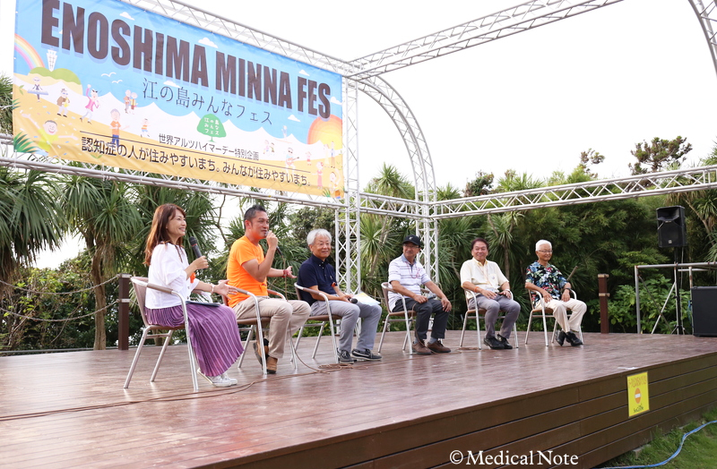 写真左手から：宮川浩子アナウンサー、内門大丈先生、小野秀樹副市長、近藤英男さん、稲田秀樹さん、中村成信さん