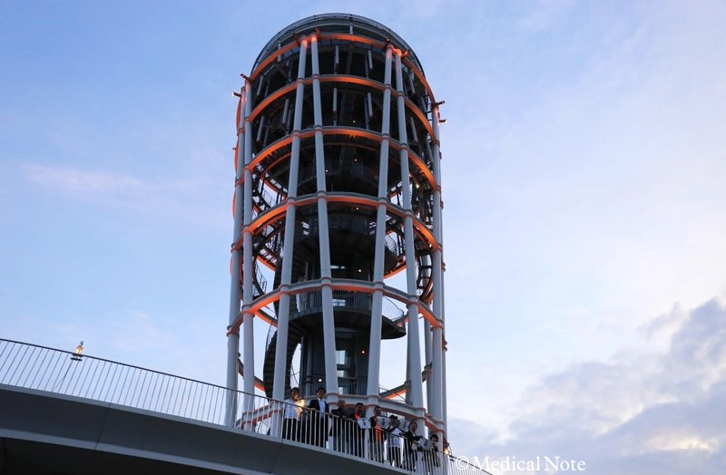 ライトアップの様子。オレンジ色の柔らかい光が江の島全島を優しく照らす