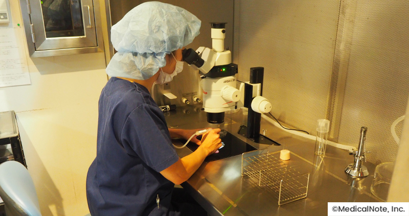 培養室で精子と卵子を確認する培養士