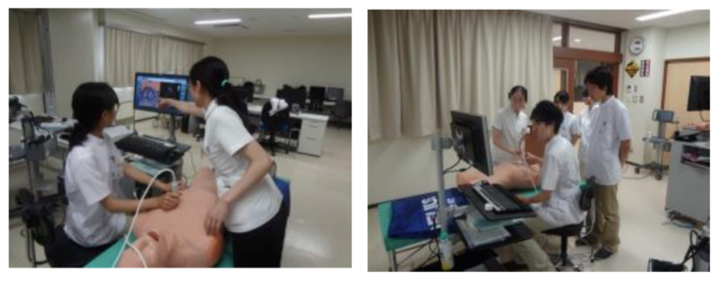 腹部エコーと心エコーの実習の様子