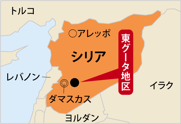 シリア東グータと周辺国の地図