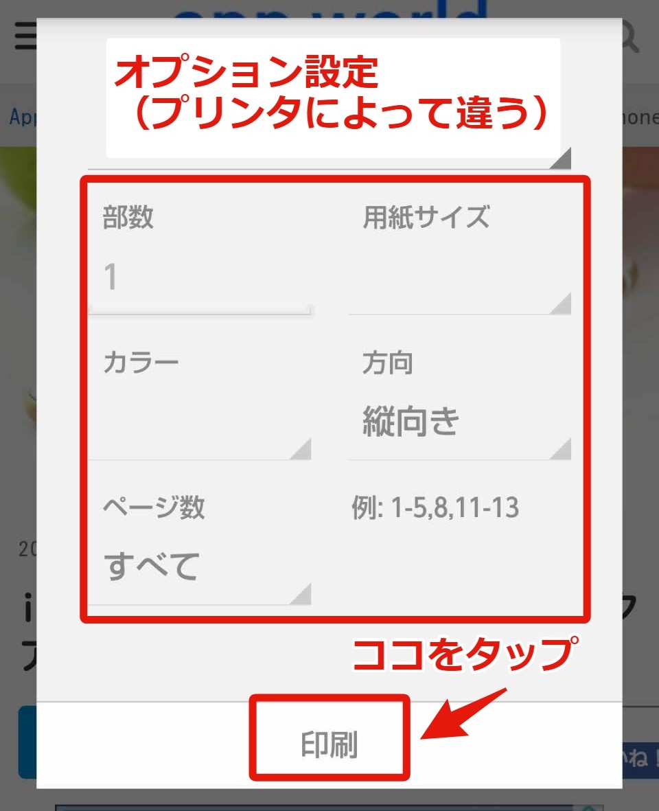 オプションを設定し印刷