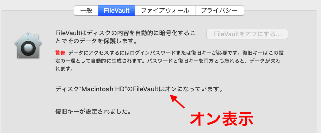 セキュリティとプライバシー「File Vault」