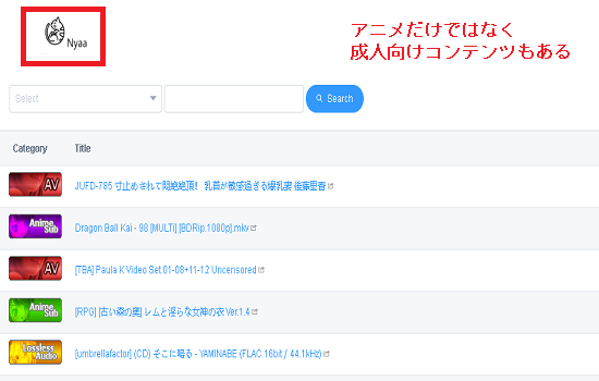 Nyaa.RIPのトップ画面