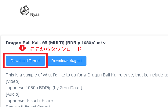 Nyaa.RIPのダウンロード画面