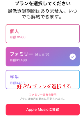 Apple Musicの料金プラン選択