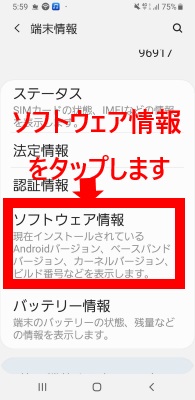 ソフトウェア情報をタップ