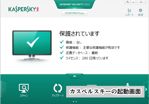マカフィーリブセーフ以外のソフト・カスペルスキーの起動画面