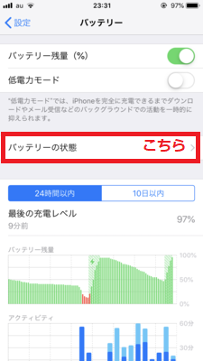 iPhoneバッテリー設定画面