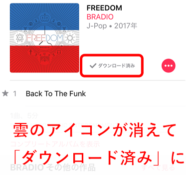ダウンロードが完了すると、雲のアイコンが消えて「ダウンロード済み」の文字が表示される