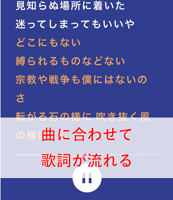 Musixmatchと同様に、曲に合わせて歌詞が流れる